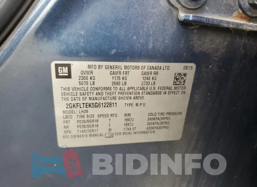2GKFLTEK5G6122811 Photo# 13