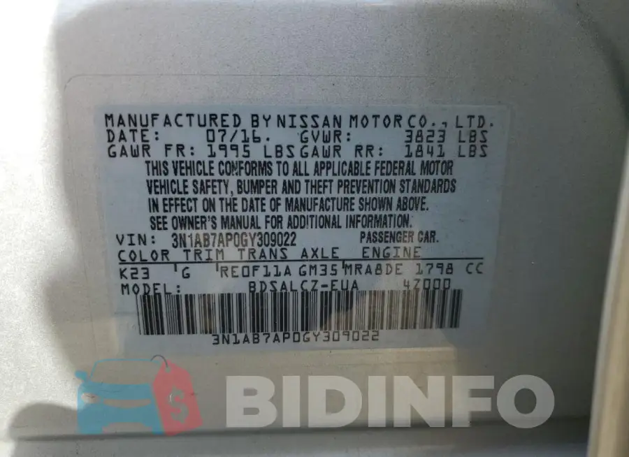 3N1AB7AP0GY309022 Photo# 12
