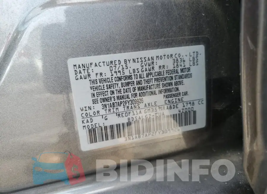 3N1AB7AP2FY309926 Photo# 12