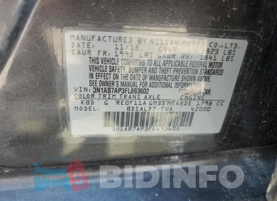 3N1AB7AP3FL693602 Photo# 12