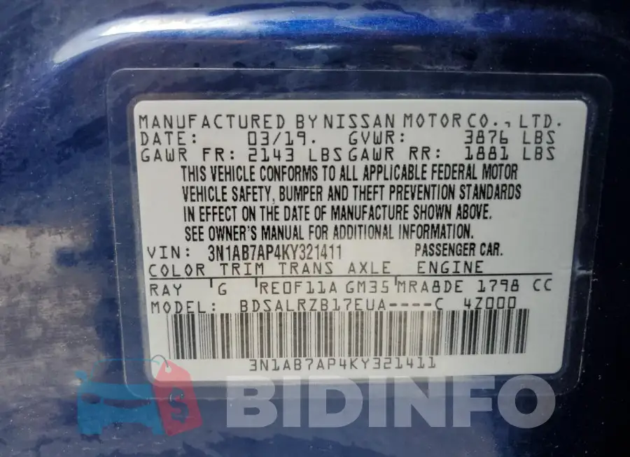 3N1AB7AP4KY321411 Photo# 13