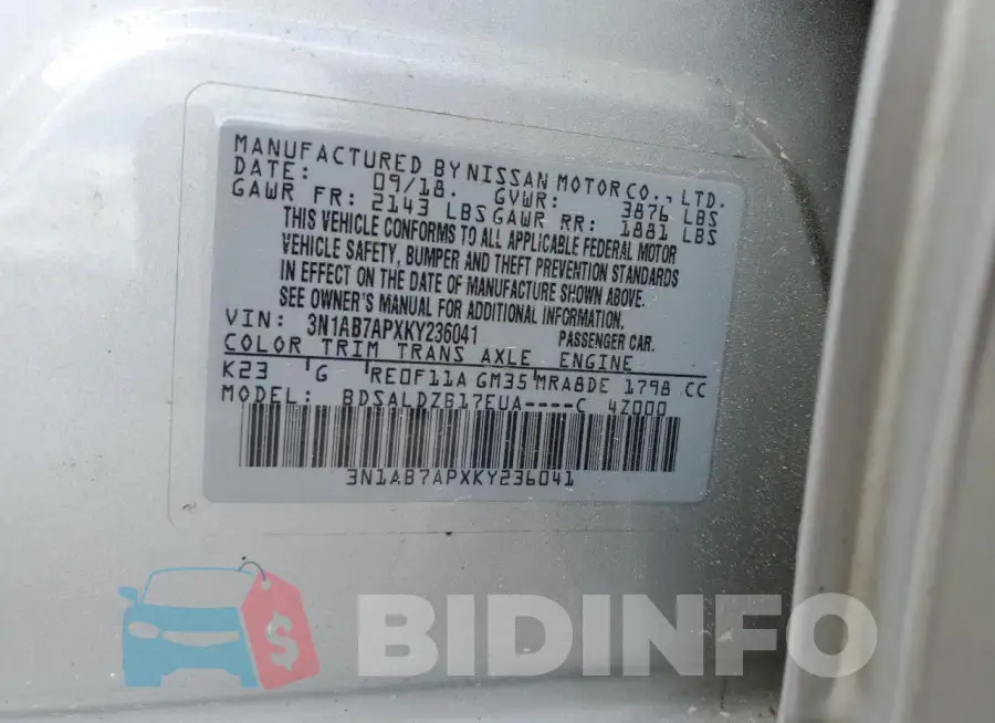 3N1AB7APXKY236041 Photo# 12