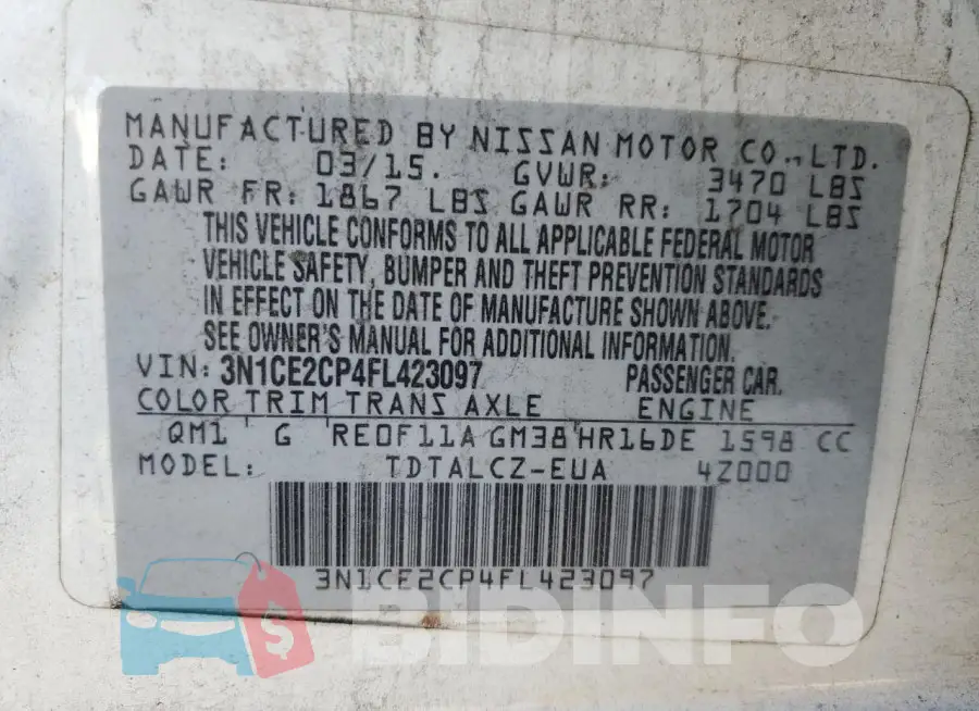 3N1CE2CP4FL423097 Photo# 12