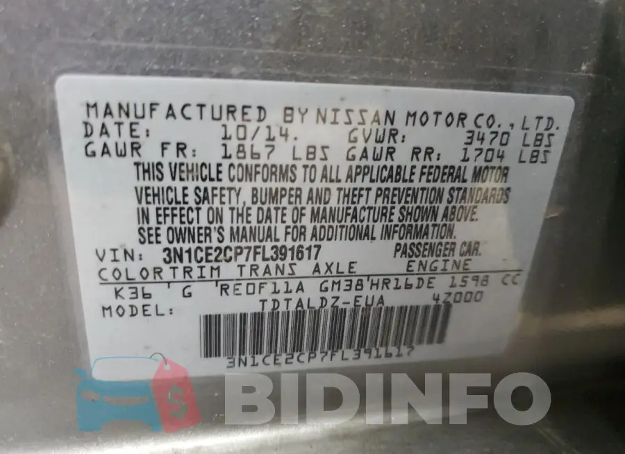 3N1CE2CP7FL391617 Photo# 12