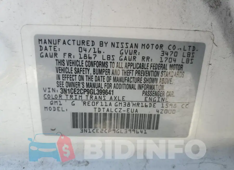 3N1CE2CP9GL399641 Photo# 12