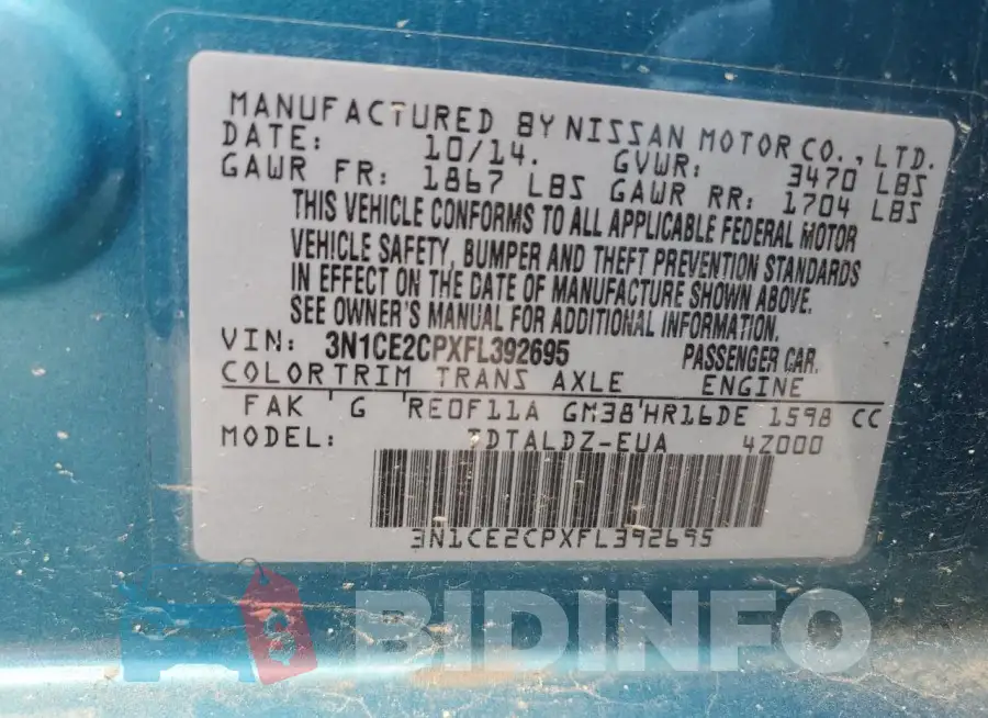 3N1CE2CPXFL392695 Photo# 13
