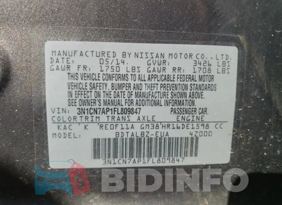 3N1CN7AP1FL809847 Photo# 12