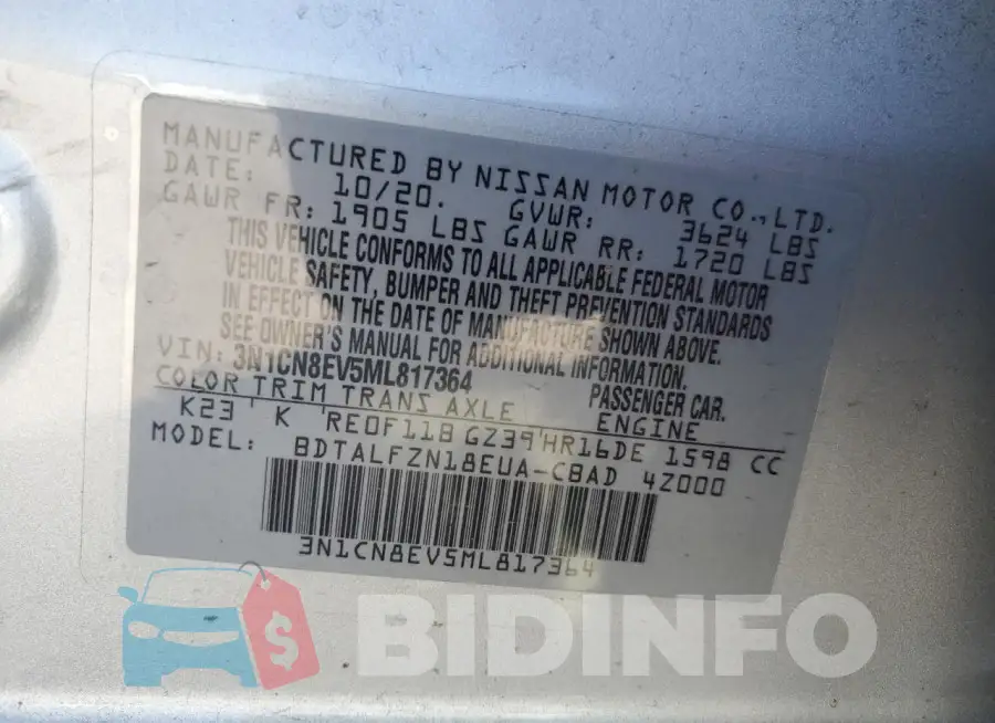 3N1CN8EV5ML817364 Photo# 12