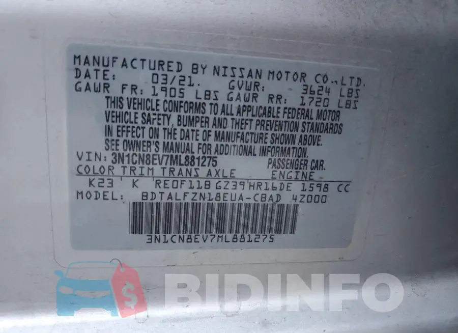 3N1CN8EV7ML881275 Photo# 12