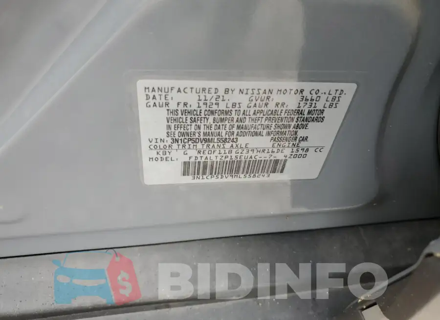 3N1CP5DV9ML558243 Photo# 13