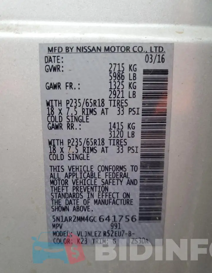 5N1AR2MM4GC641756 Photo# 13