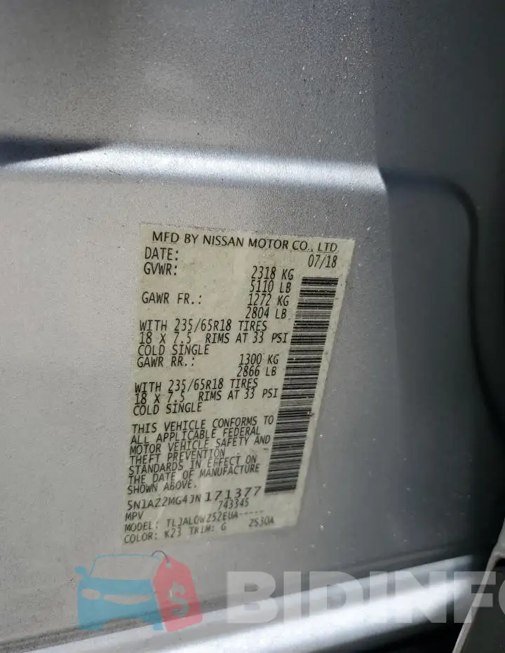 5N1AZ2MG4JN171377 Photo# 13