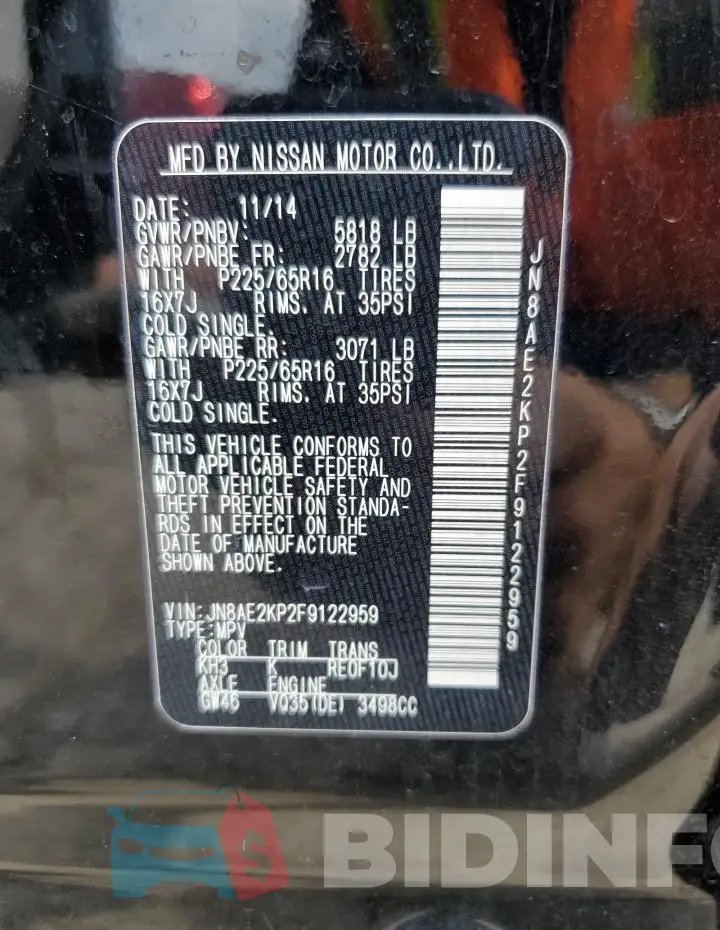 JN8AE2KP2F9122959 Photo# 13