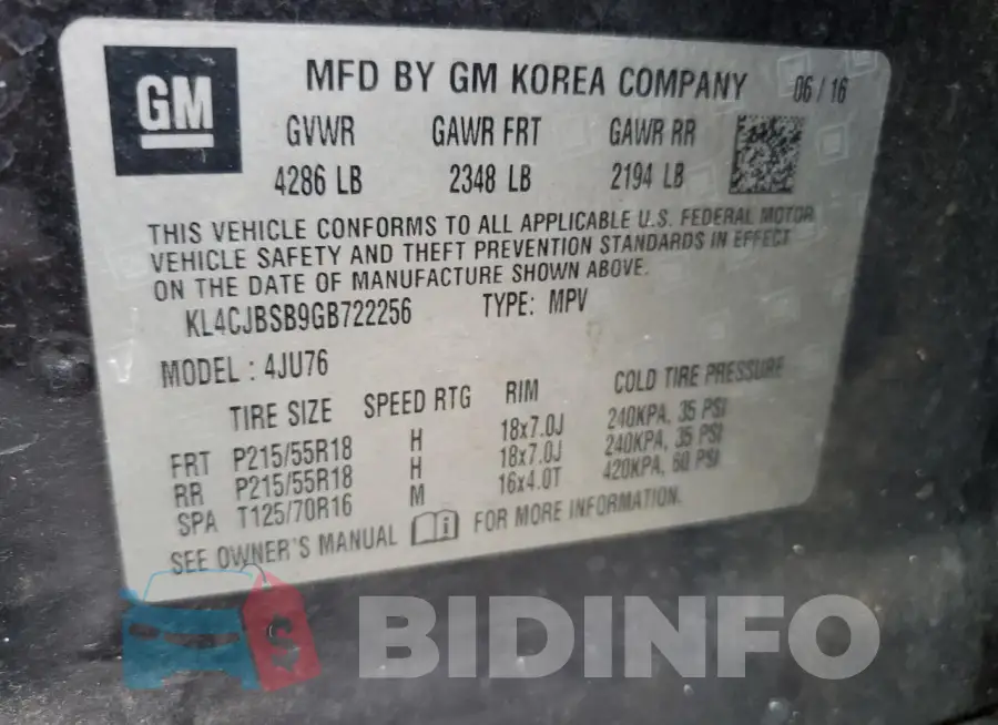 KL4CJBSB9GB722256 Photo# 14