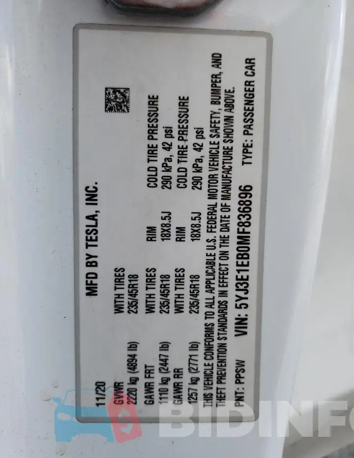 5YJ3E1EB0MF836896 Photo# 12
