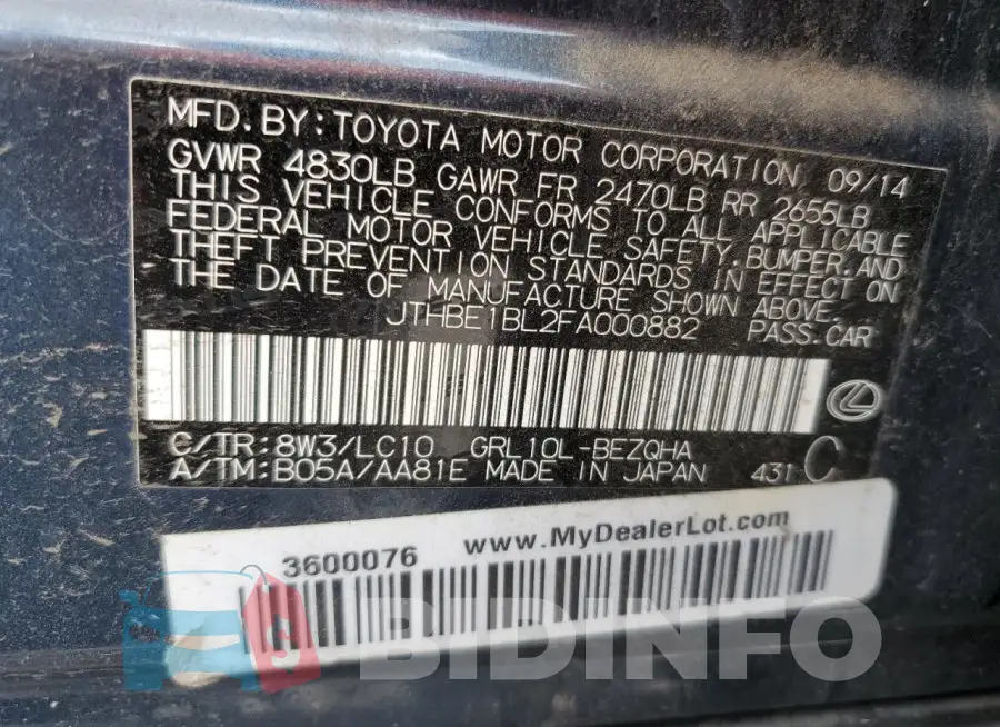 JTHBE1BL2FA000882 Photo# 12
