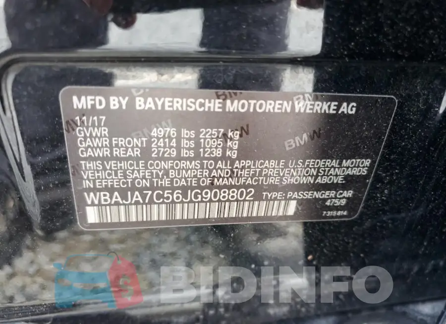 WBAJA7C56JG908802 Photo# 12