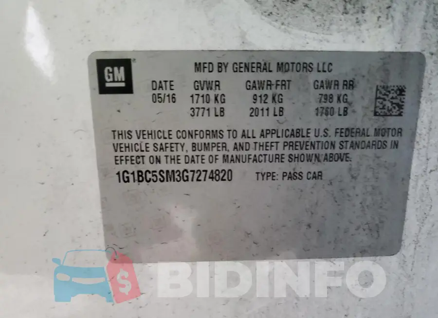 1G1BC5SM3G7274820 Photo# 12