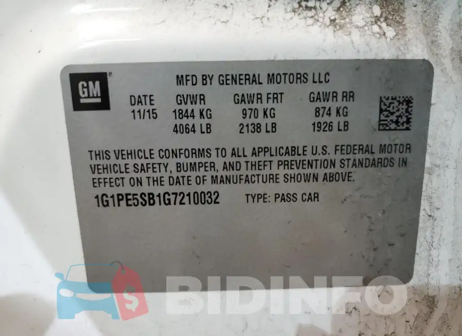 1G1PE5SB1G7210032 Photo# 12