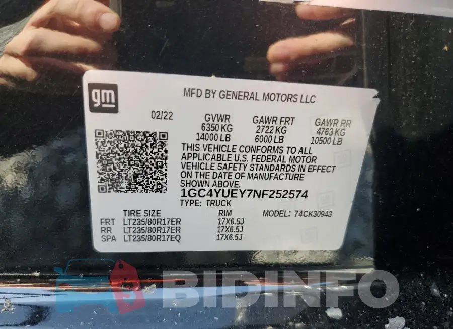 1GC4YUEY7NF252574 Photo# 13