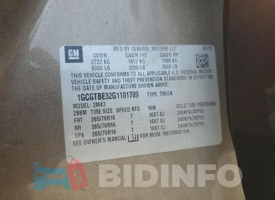 1GCGTBE32G1101789 Photo# 12