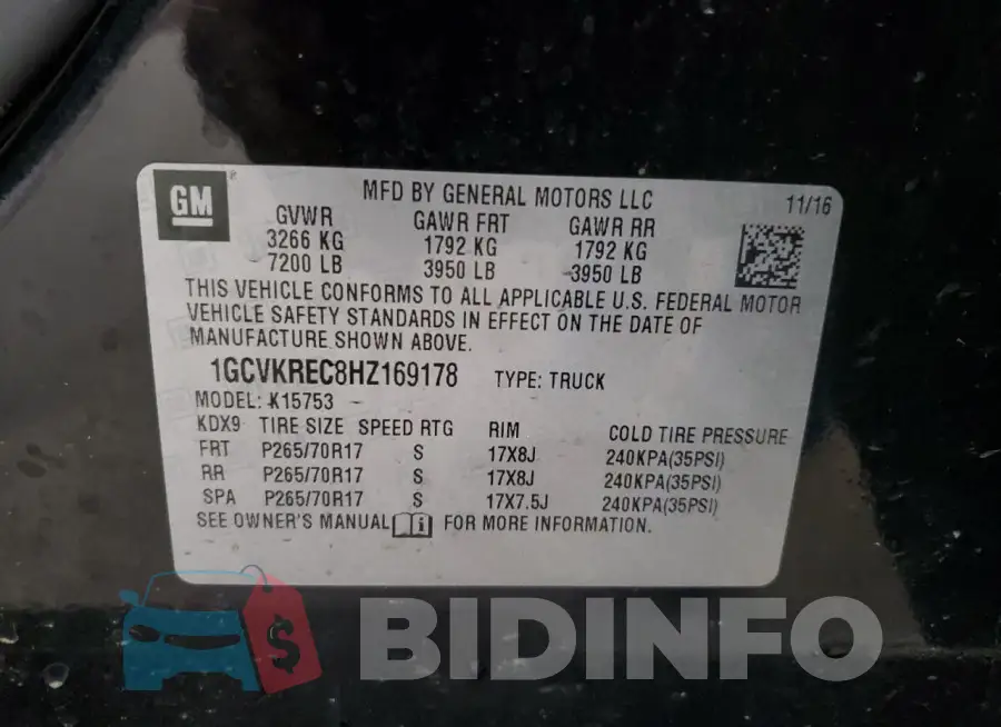 1GCVKREC8HZ169178 Photo# 12