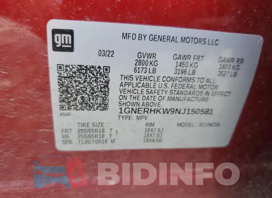 1GNERHKW9NJ150581 Photo# 14