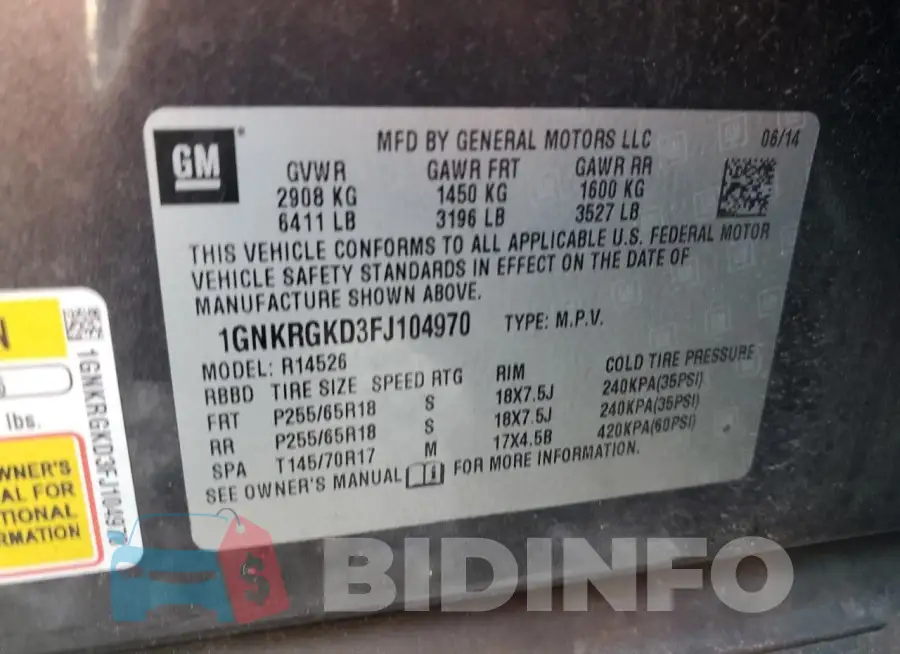 1GNKRGKD3FJ104970 Photo# 13
