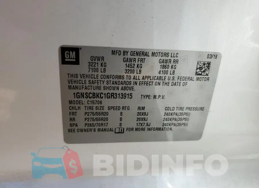 1GNSCBKC1GR313915 Photo# 13