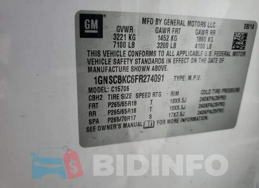 1GNSCBKC6FR274091 Photo# 13
