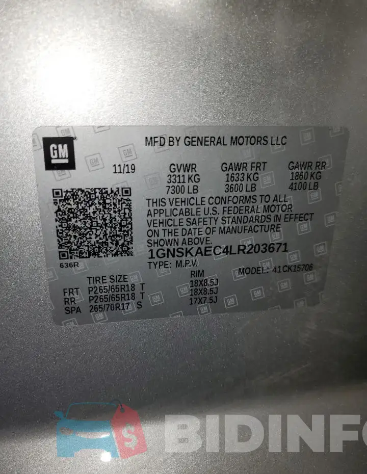 1GNSKAEC4LR203671 Photo# 13