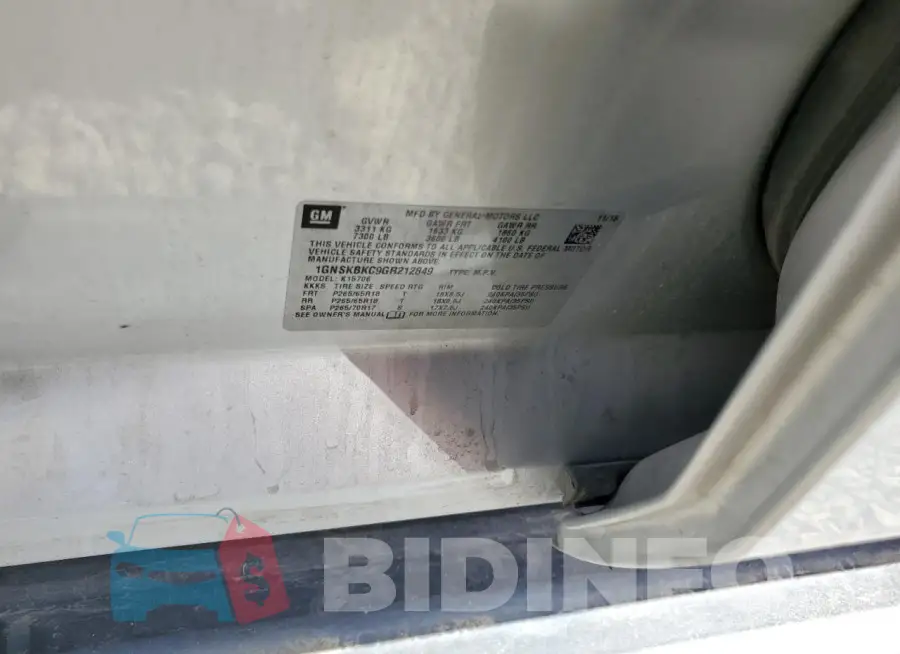 1GNSKBKC9GR212849 Photo# 13