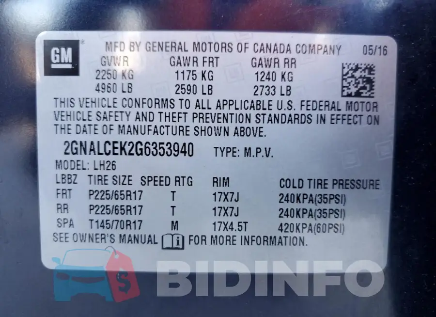 2GNALCEK2G6353940 Photo# 12