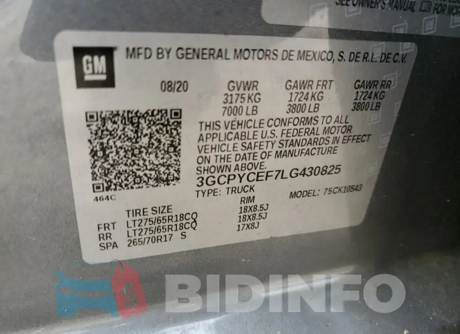 3GCPYCEF7LG430825 Photo# 12