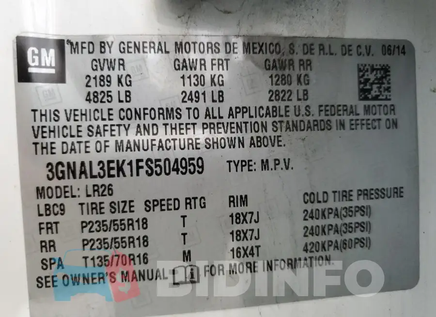3GNAL3EK1FS504959 Photo# 13