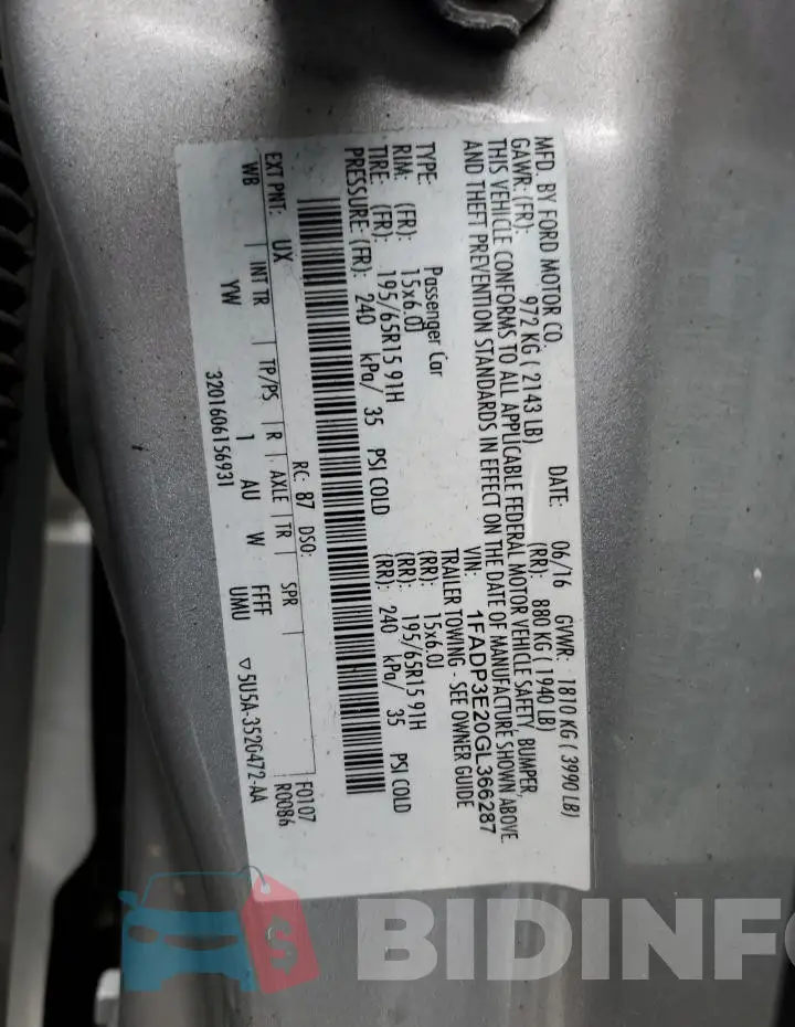 1FADP3E20GL366287 Photo# 12