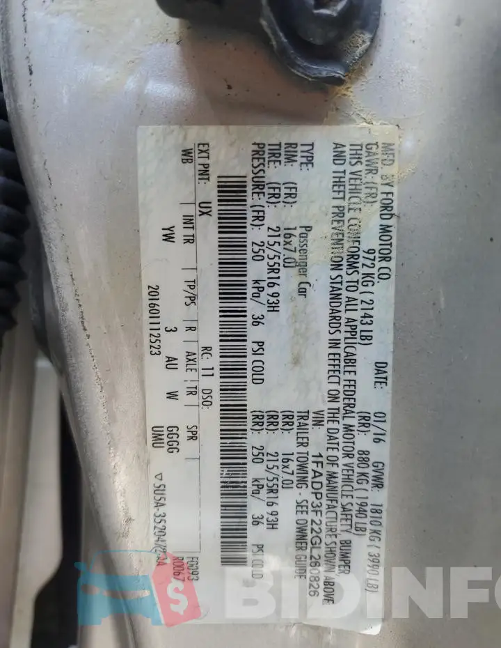 1FADP3F22GL260826 Photo# 12