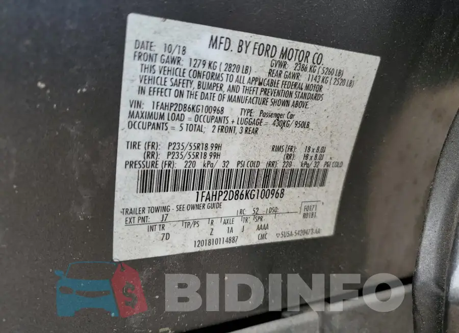 1FAHP2D86KG100968 Photo# 12