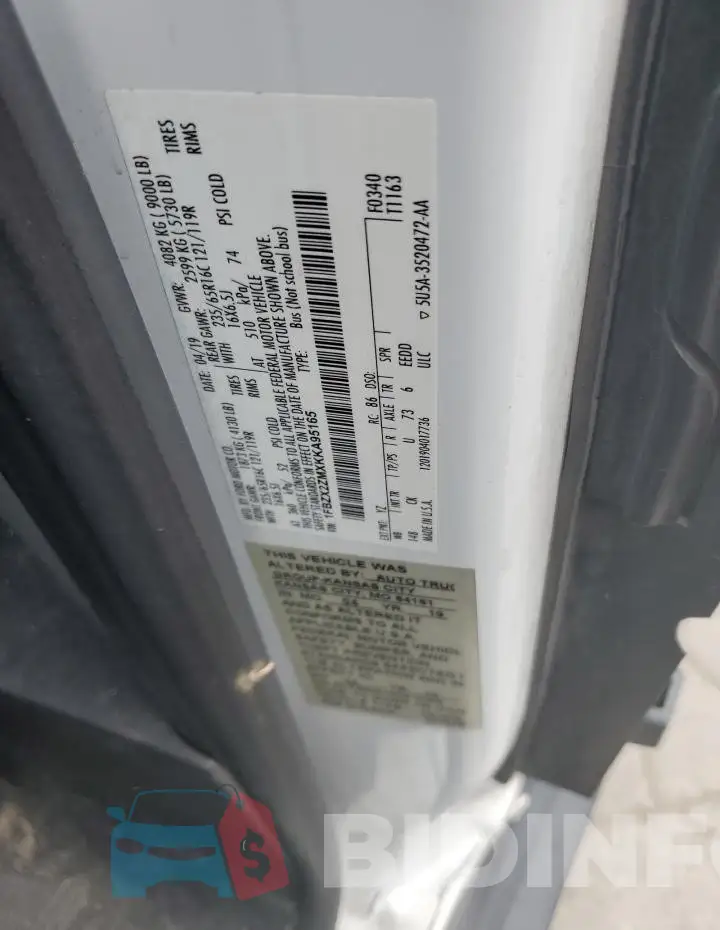 1FBZX2ZMXKKA95165 Photo# 13