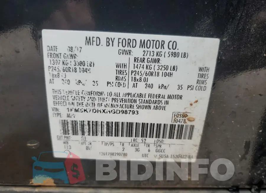 1FM5K7DHXHGD98793 Photo# 14
