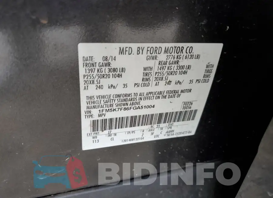 1FM5K7F86FGA51004 Photo# 13