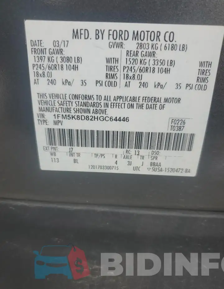 1FM5K8D82HGC64446 Photo# 13