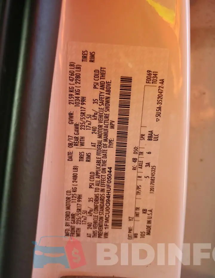 1FMCU0G94HUF05044 Photo# 12
