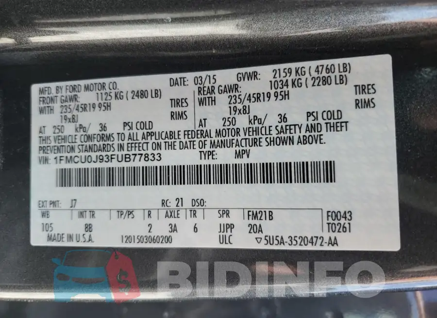 1FMCU0J93FUB77833 Photo# 13