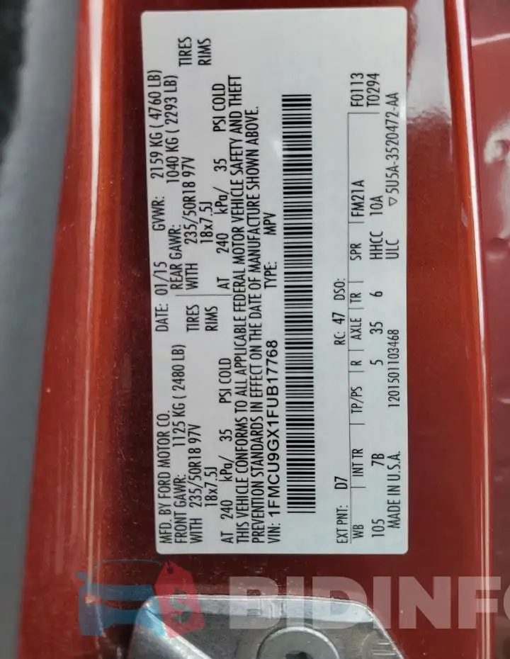 1FMCU9GX1FUB17768 Photo# 12