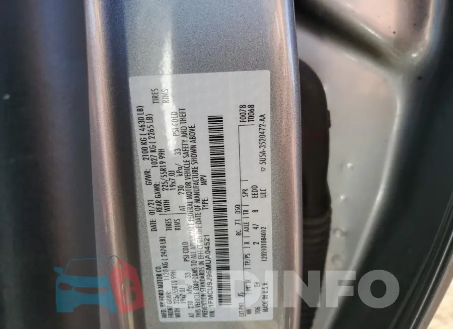 1FMCU9J96MUA04521 Photo# 13