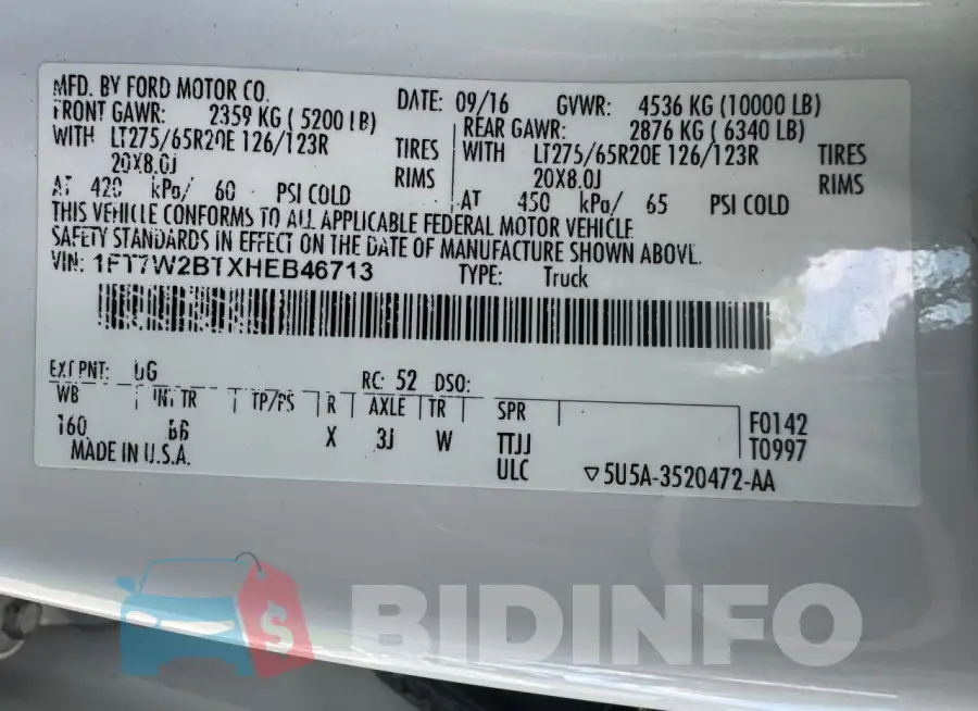 1FT7W2BTXHEB46713 Photo# 15