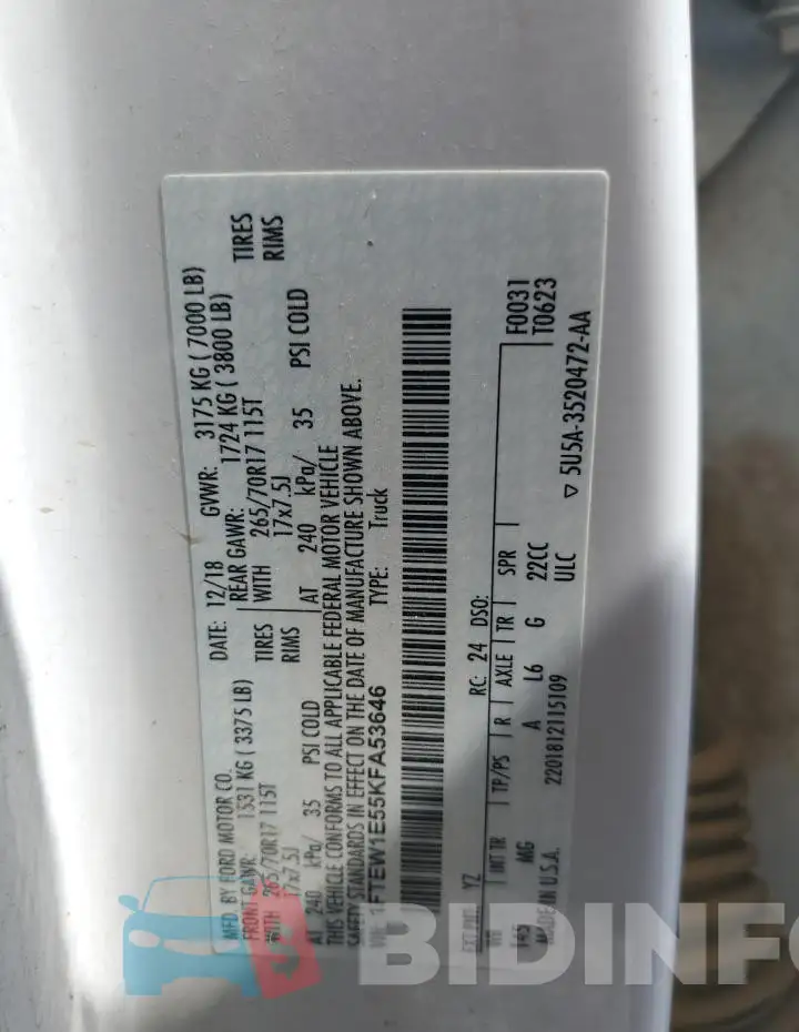 1FTEW1E55KFA53646 Photo# 13