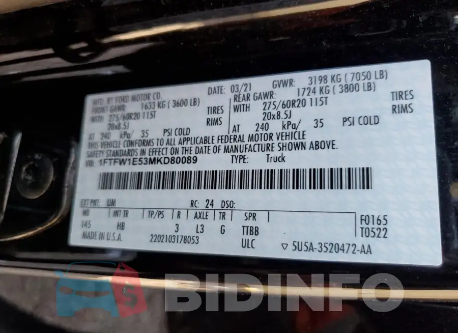 1FTFW1E53MKD80089 Photo# 12