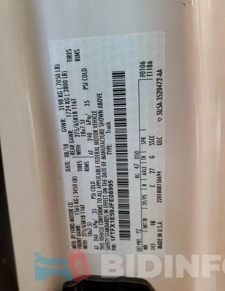 1FTFX1E59JFE08995 Photo# 13